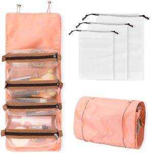 Zoomers Women's Cosmetic Bag, Roll-Up Travel Makeup Bag with 3 Sizes, Laundry Bag, Cosmetic Bag Made of 4 Removable Makeup Bag, Small for Handbag, Portable Make Up Bag, Rose, Travel