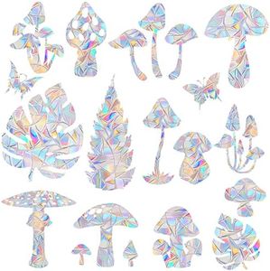 15 Pieces Mushroom and 3 Leaf Window Clings - Anti-Collision Window Decals to Save Birds from Window Collisions,Non Adhesive Reusable Vinyl Rainbow Window Stickers