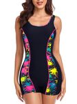 Ocean Blues Women's Fireworks-patterned Athletic Boyleg One Piece Swimsuits Sport Bathing Suit Size Medium