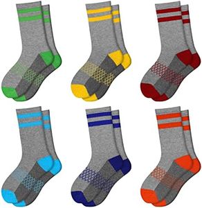 Comfoex Boys Crew Socks Half Cushioned Athletic Socks Cotton Calf Socks For Big Little Kids 6 Pairs