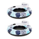 Bestway 15496 CoolerZ Rapid Rider Inflatable River Lake Pool Inner Tube Float with Built in Backrest and Wrap Around Grab Rope, Blue Hexagon, 2 Pack