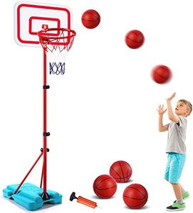 SUPER JOY Panier Basket Enfant - Panier de Basket sur Pied Hauteur Réglable 88-190cm avec Support - Panier de Basket-Ball réglable pour intérieur extérieur, avec 3 balles, Filet, Pompe