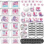 Lyrow 160 Pcs Cheerleader Gifts 12 Cheer Scrunchies Hair Ties 12 Cheer Bracelets 12 Cheer Keychain 12 Zipper Portable Cheer Makeup Bag 12 Cheer Mirror 100 Pcs Cheer Stickers for Cheerleading Party