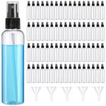 Layhit 100 Pcs Mini Spray Bottles 4 oz Clear Alcohol Spray Bottles with 5 Pcs Small Funnels Empty Plastic Bottles Travel Bottle Small Plastic Fine Mist Spray Bottles for Essential Oils Travel Perfumes
