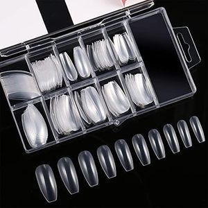 120 Pieces Acrylic Nail Tips Fake Coffin Nail Full Cover Ballerina Shape Nails 10 Sizes Women Artificial False Nail in Clear Box (Clear)