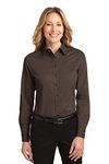 Port Authority Women's Long Sleeve Easy Care Shirt M Coffee Bean/Light Stone