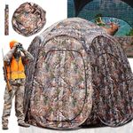 Hunting Blind See Through Portable Pop-up Hub 2/3/4 Person Ground Blinds 6 Sided 300D Polyester Huge Interior Hunting Tent for Deer & Turkey Hunting 84"x74"x78"H with Carry Bag (Camouflage)