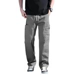 SMOWKLY Men’s Cotton Cargo Pants | Casual Trousers for Men | Comfortable Lower for Men | Breathable Pants with 6 Pockets & Drawstring Elastic Waistband (in, Numeric, 34, Regular, Grey)