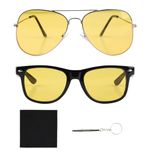 Night Vision Driving Glasses 2 pcs Premium UV400 Yellow Polarized Lenses for Men & Women Anti Glare Sunglasses for Night Driving Cycling Jogging Walking