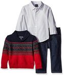 Nautica Baby Three Piece Set with Woven, Shawl Fairisle Sweater, Denim Jean, Red Rouge, 12 Months