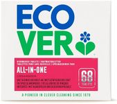 Ecover All in One Dishwasher Tablets, Contains Salt & Rinse Aid, Powerful Cleaning, Fresh Lemon & Mandarin Scent, Pack of 1, 68 Tablets