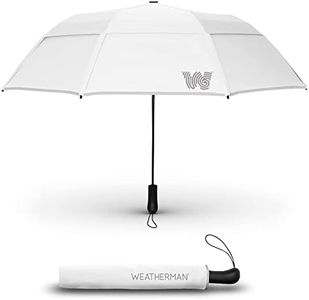 Weatherman Umbrella - Premium Collapsible Small Travel Umbrella Compact - Windproof Umbrella Resists Up to 55 MPH Winds - Travel Umbrellas for Rain, Wind, Backpack, Car Umbrella - Portable Compact Umbrella Easy Auto Open w/ Strong Fiberglass Frame - Folding, Foldable Umbrella (White)