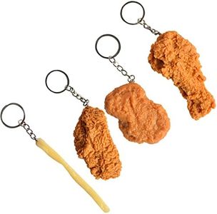 kapitomanio 4 pcs,Imitation Food Keychain French Fries Chicken Nuggets Fried Chicken Leg Food Pendant Keychain, Yellow, 3