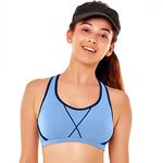 Enamor Women's Sporty Fit Stretch Cotton Non-Padded Antimicrobial Beginners Slip-on Wireless Sports Teenager Bra - BB04(BB04-Chambray-XS)