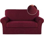 Turquoize 2 Piece Sofa Cover Loveseat Cover Sofa Covers 2 Seater Furniture Covers Washable Non Slip Couch Cover for Dogs Jacquard Spandex Furniture Protector Pet Friendly Fitted(Loveseat, Burgundy)