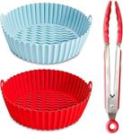 BEZAZZLED 2 Reusable Silicone Air Fryer Liners for 3-5 QT Fryers,8" Non Stick Foldable Liners Airfryer Parchment liner with free 9 Inch Tongs with Silicone Tip