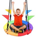 Odoland 24 inch Children Tree Swing, Outdoor Small Saucer Swing Platform Swing for Kid, Round Flying Swing wirh Adjustable Hanging Ropes for Backyard, 220lb Weight Capacity Great for 1-2 Kids