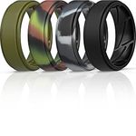 ThunderFit Silicone Wedding Rings for Men, Airflow Inner Grooves - 8mm wide - 2mm Thick (Black, Grey Camo, Dark Green, Green Camo - Size 10.5-11 (20.6mm))