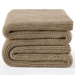 Guohaoi Knitted Weighted Blanket(Beige 50"x75" 20lbs),Home Décor Cooling Throw Blanket for Hot Sleepers,Hand Made Chunky Knit Heavy Blanket for Adults Use on Full Size Bed