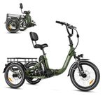 ADDMOTOR CITYTRI E-310 Folding Electric Trike for Adults, UL2849 Etrike, 750W Rear Motor Electric Trike, 48V 20AH, 90MI, 3-Wheel Electric Bike for Commuting, 380lbs, Parking Brake, Differential Olive