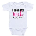 Uncle Baby Clothes quot;I Love My Uncle quot; Unisex Newborn Baby Clothes (12mo-Short Sleeve, Hot Pink Text)