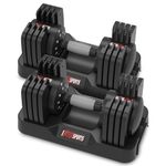 EnterSports 18kgx2 40 LBS Pair Adjustable Dumbbell Set Quick Adjustment Space-saving Adjustable Dumbbells with Non-Slip Handle Convertible Weight 5 Levels 2-18 kg (4.5-40lbs), Changeable dumbbell weights set of 2 Suitable for Women Men Home Office Gym Body StrengthTraining (18kg x2)