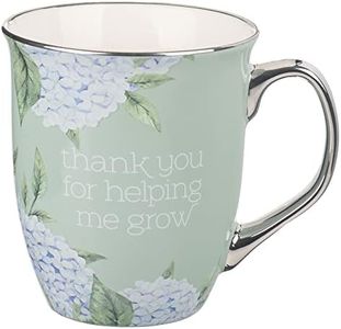 With Love Inspirational Coffee Mug for Teachers/Mentors Thank You for Helping Me Grow Blue Hydrangea Mint/Cream XL Ceramic Drinking Cup, 14oz.