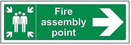 V Safety 17022BJ-R2 Fire Assembly Point Arrow Right Sign - Landscape - 450mm x 150mm - 2mm Rigid Plastic