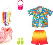 Barbie Fashions Doll Clothes and Accessories Set, Beach 2-Pack for Barbie and Ken Dolls with 2 Complete Swim Outfits