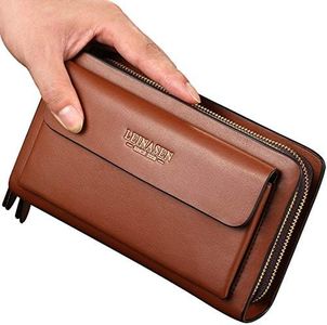 Cyber Deal Monday Deals Mens Large Long Leather Clutch Hand Bag Wallet Purse Travel Passport Business Cell Phone Holster Credit Card Holder Case for Dad Husband