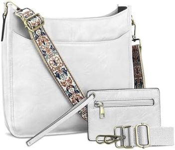 KITATU 2Pcs Crossbody Bags for Women Hobo Handbags Shoulder Designer Purse Vegan Leather Bag With 2 Straps, White, Medium, Fashion