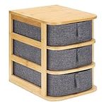 Navaris Makeup Storage Drawers - Bamboo Organiser and Grey Fabric Trays - 3-Tier Unit for Bathroom, Dressing Table - L 23cm x W 17.5cm x H 22cm