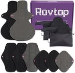 Rovtop 10PCS Menstrual Sanitary Pads Set Washable Menstrual Panty Liners for Girls/Women with Bamboo Charcoal Absorption Layers (Black)