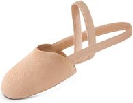 Tegmk Women's Stretch Canvas Half Dance Soles Pirouette Lyrical Turners Ballet Shoes, Nude, X-Small X-Narrow