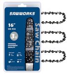 SawWorks 3-Pack 16 Inch Chainsaw Chain SW-R56, 3/8" LP Pitch - .043" Gauge - 56 Drive Links, Fits Makita DUC400Z, Poulan ES350, Oregon 90PX056, DeWalt, Ego, Greenworks and More