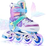 NEMONE Mermaid 4 Size Adjustable Inline Skates for Girls with 8 Light up Wheels, Purple Blue Roller Blades for Kids Youth, Beginner Skates Indoor Outdoor