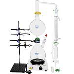 500ml Lab Glassware Kit Glass Distillation Apparatus Essential Oil Extraction Laboratory Chemistry Steam Kits Water Distiller Purifier with Hot Stove Condenser