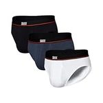 Saxx Men’s Underwear - Non-Stop Stretch Cotton Brief – Pack of 3 with Built-in Pouch Support and Fly – Soft, Breathable and Moisture Wicking, Black/Deep Navy/White, Large