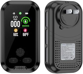 Gedsffati 4IN1 Plug in Carbon Monoxide Detector & Smoke Alarm Combination Builti-in 2000 mAh Battery with 2.1'' HD Screen [Smoke CO Temp Humidity Monitor] Plug&Play for Home Travel Hotel RV (Black)