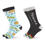 Hyp Friends Socks Mens and Womens Socks Featuring Friends TV Show | 2 Pack Casual Crew Socks – Black, Black, Large
