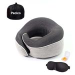 Pacico Travel Pillow, Neck Pillow, 100% Pure Memory Foam Sleeping Pillow for Car, Train and Airplane, Travel Kit with 3D Contoured Eye Masks and Earplugs (Light Grey)