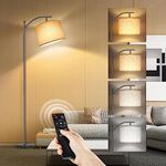 OUTON Arc Floor Lamp with Remote Control, Dimmable & 4 Color Temperatures Adjustable Modern Lamp, 810 Lumens Bulb Included, 1 Hour Timer, Reading Standing Lamp for Living Room, Bedroom, Dark Grey