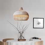 AKWAY Bamboo Hanging Light for Living Room | Rattan Hanging lampshade for Balcony | Cane indoor outdoor chandelier | Wicker ceiling pendant light boho Decor - Laksh - (Bulb Not Included) (14" Dia)