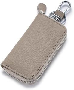 JIUFENG Leather Keys Holder Car Key Card Wallet Multifunctional Zipper Key Case Coin Pouches Keychain Key Ring Unisex (Elephant Gray)