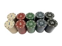 200 x NUMBERED POKER ROULETTE CASINO CHIPS - SUITED DESIGNS 40 x 5 COLOURS