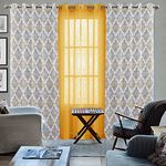 HOMEMONDE Long Door Curtains 9Ft Sheer & Block Print Cotton Grommet Curtain Set Of 4 Living Room Screen Drapes Decor, Yellow Ikat