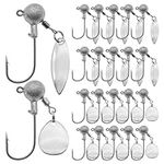 Gefischtter 20Pcs Jig Heads Hooks Ball Fishing Jig Fishing Spinner Blades Fishing Spoons Fishing Lures Accessories Trout Bass Silver Willow Bladed Replacement Spinner for Freshwater and Saltwater