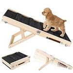 Adjustable Dog Ramp for Small Dogs, Portable Folding Pet Ramp Ladder, Non-Skid Dog Stairs Mat, Adjustable from 10" to 19" High, Wooden Cat Ramps for Couch Car High Beds (30 lbs Rated Weight)