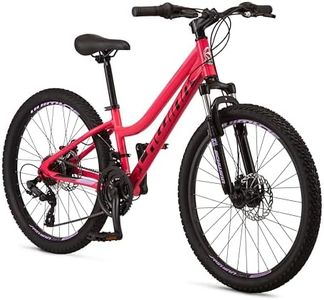 Schwinn High Timber ALX Mountain Bike for Youth Boys Girls, 24-Inch Wheels, 21-Speeds, Front Suspension, Aluminum Frame, Mechanical Disc Brakes, Coral