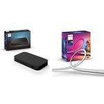 Philips Hue Play HDMI Sync Box Bundle, Includes Hue White and Colour Ambiance Gradient Lightstrip (55inch), Surround Lighting for TV Entertainment & Gaming Compatible with Alexa